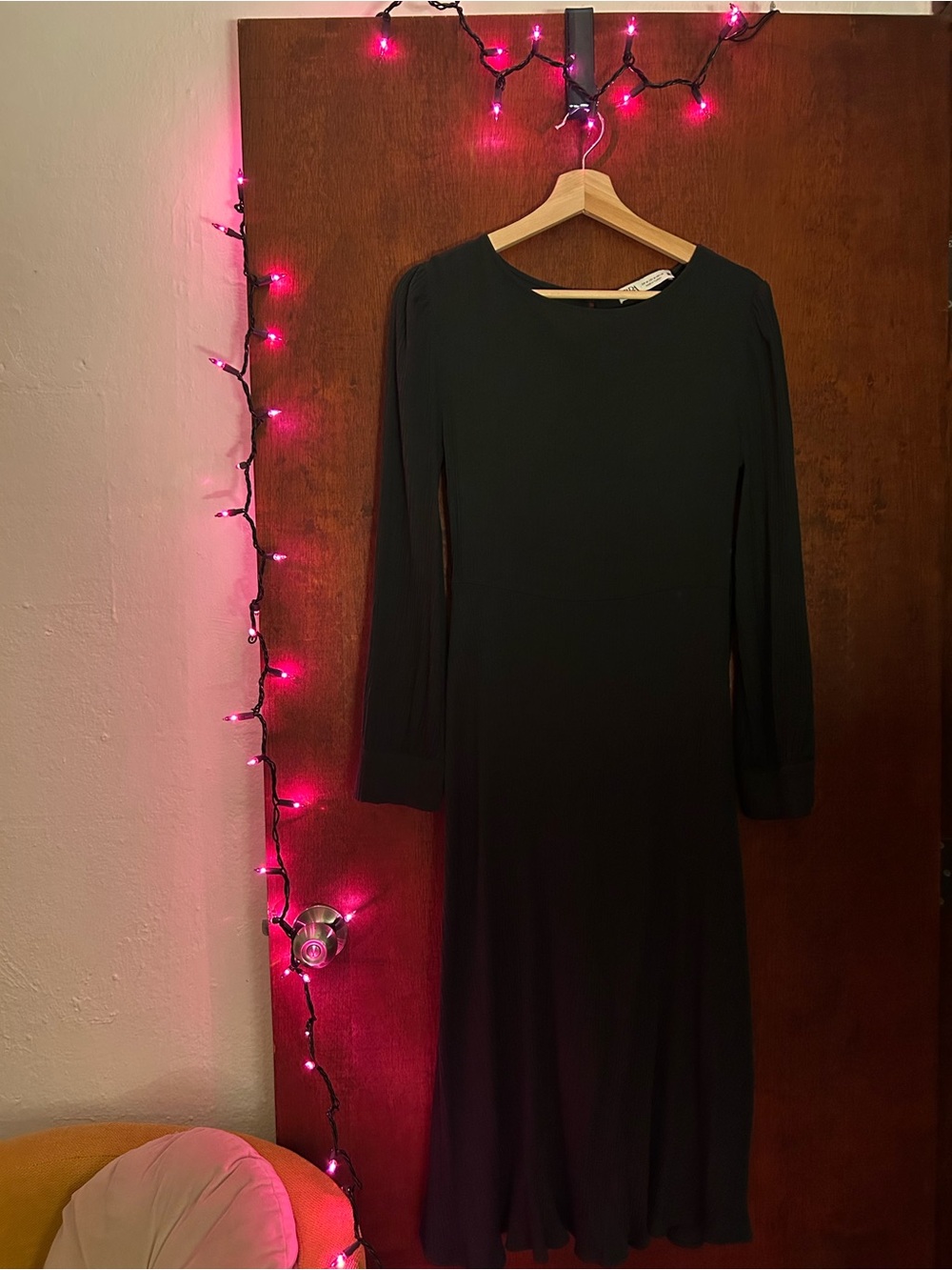 Zara Olive Green Long-Sleeve Midi Dress